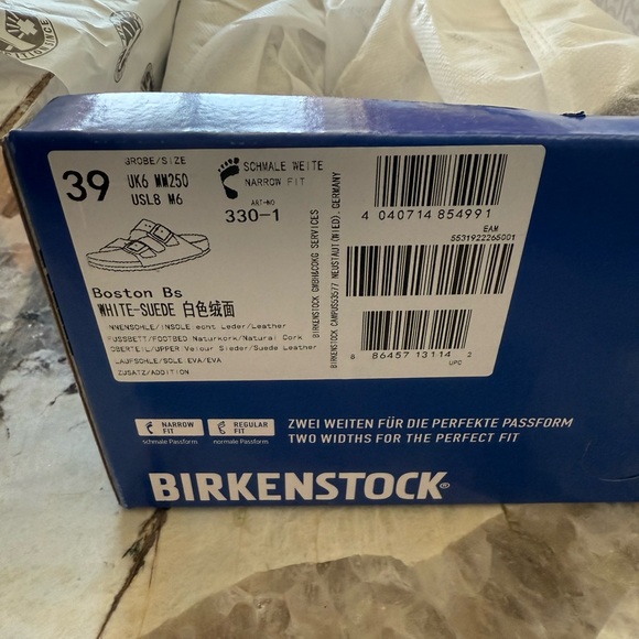 Birkenstock - NIB Women’s Arizona White Suede Soft Footbed 39 EU / 8.5-9 US N - Picture 2 of 6